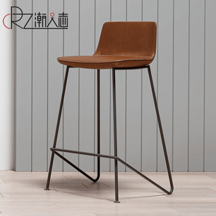 北欧吧台椅家用复古高脚凳酒吧奶茶店前台高脚椅现代简约餐椅台凳