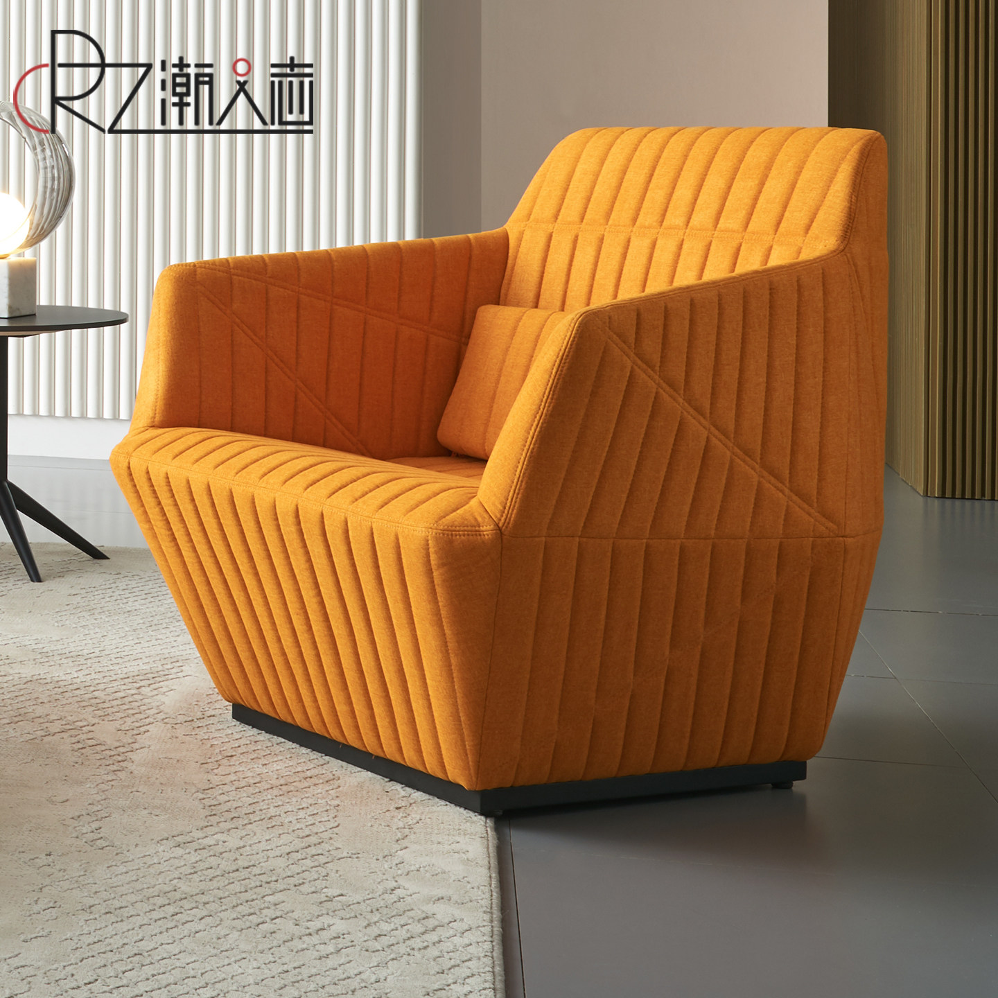 单人沙发椅子现代简约条纹布艺懒人休闲椅会客接待椅子三人位沙发