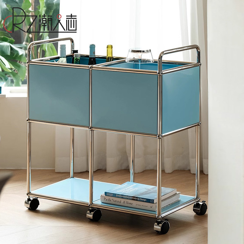 中古模块柜子组合柜子可移动家用沙发边柜设计师不锈钢推车置物柜