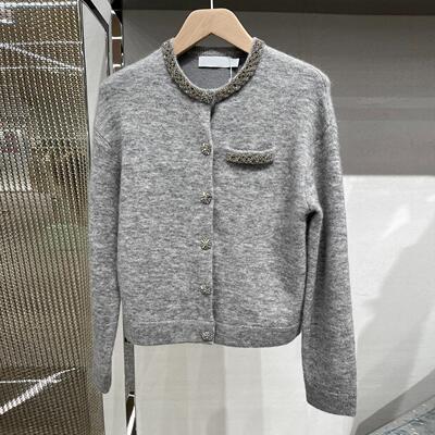 深圳南油高端女装秋季法式设计感手工镶钻针织开衫毛衣外套女