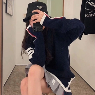 毛衣女 圆领针织衫 tb学院风套头毛衣女2025英伦风复古秋冬季 打底衫