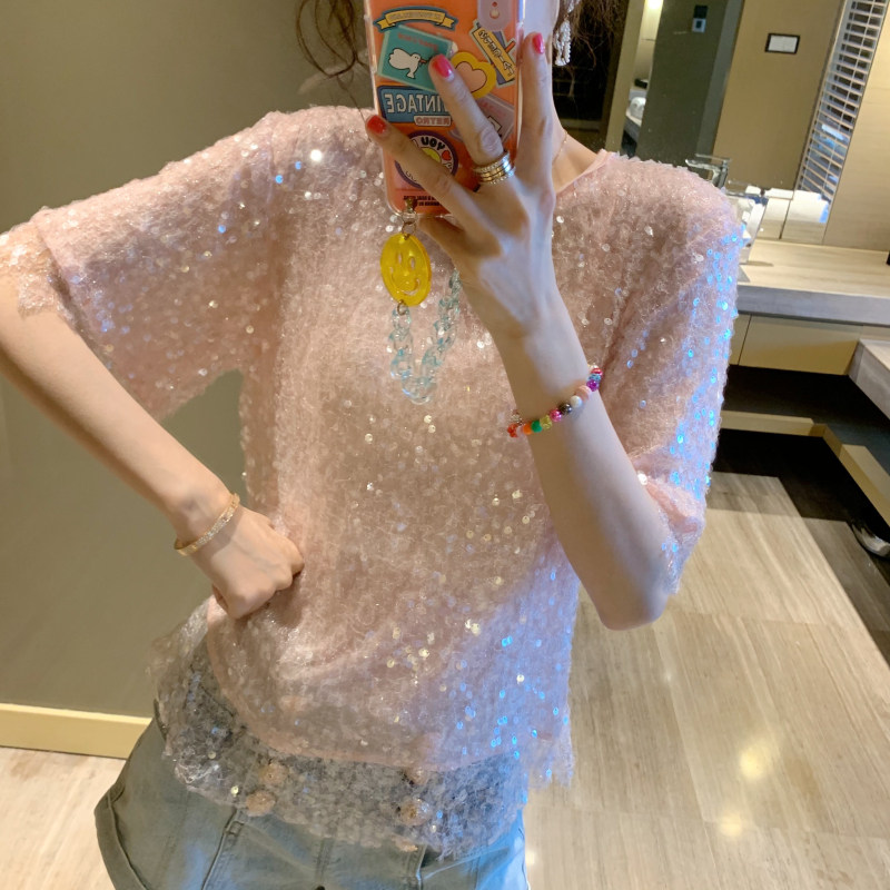 美腻了 好美的仙女美人鱼粉色鱼鳞重工亮片短袖套头上衣闪闪bling,女装/女士精品,蕾丝衫/雪纺衫,淘宝优惠券,粉丝福利购,淘宝优惠卷