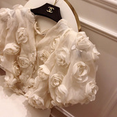 夏季 法式 立体玫瑰泡泡袖 短款 高级感别致上衣 V领气质女神范衬衫