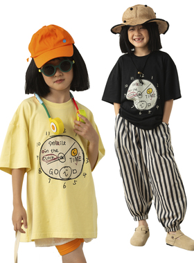 iaiammo丨24SS原创设计logo笑脸时钟全棉韩版男女中大童装短袖t恤