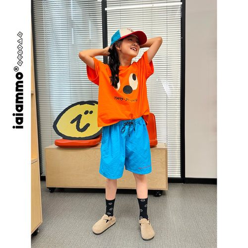 iaiammo丨25原创设计 笑脸表情韩版洋气男女中大童装 纯棉短袖T恤