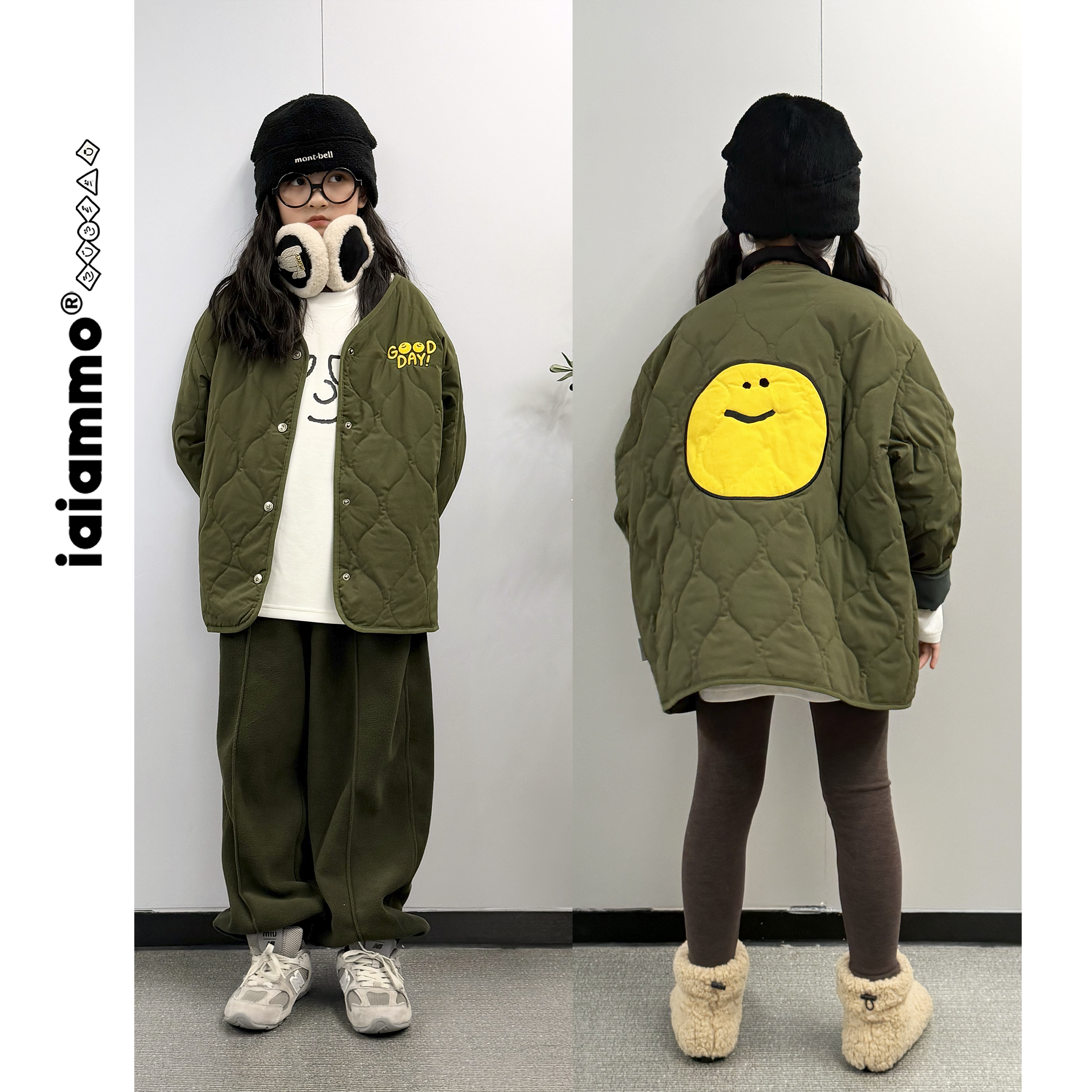 iaiammo丨「3M新雪丽」高效暖绒绗棉洋气笑脸中大儿童装棉服外套