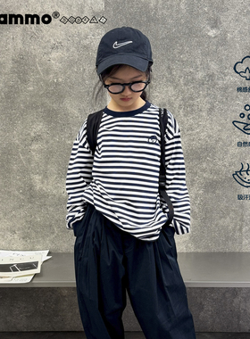 iaiammo 25春夏新品原创设计韩版洋气男女中大儿童装条纹长袖T恤