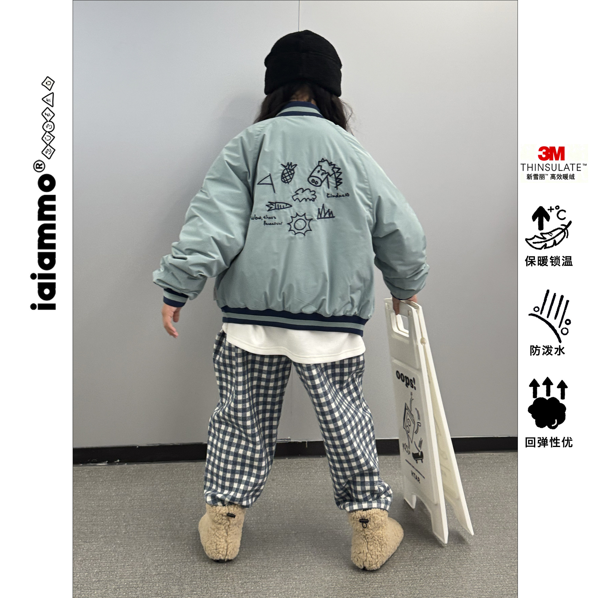 iaiammo丨原创秋冬「3M新雪丽」涂鸦刺绣男女中大童棒球夹克棉服