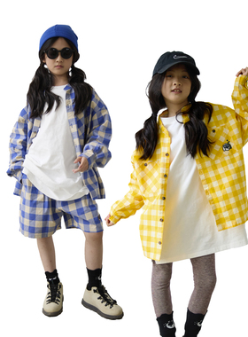 iaiammo24 A/W原创 定制格子立体剪裁宽松儿童装衬衫外套短裤