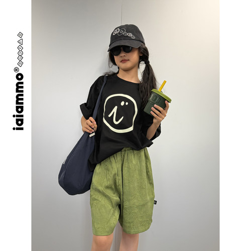 iaiammo丨26SS 「7A抗菌负离子」环保夜光笑脸男女中大儿童短袖T