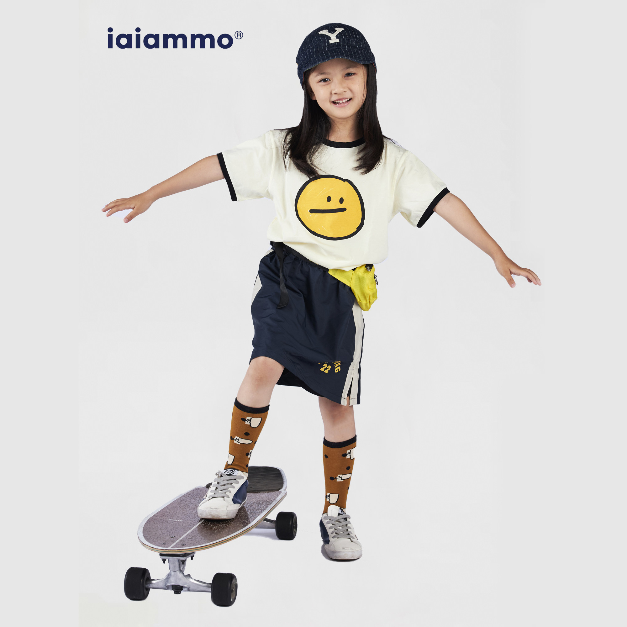 iaiammo原创设计洋气可爱笑脸印花纯棉轻薄透气短袖男女中大童T恤,童装/婴儿装/亲子装,T恤,淘宝优惠券,粉丝福利购,淘宝优惠卷