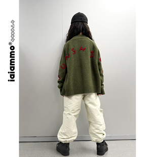 男女中大童宽松毛衣开衫 iaiammo 25AW「100%澳洲羊毛」手工刺绣