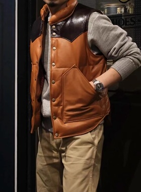 正规代理【superXY】现货 Y'2 LEATHER 经典牛皮马皮拼皮羽绒马甲