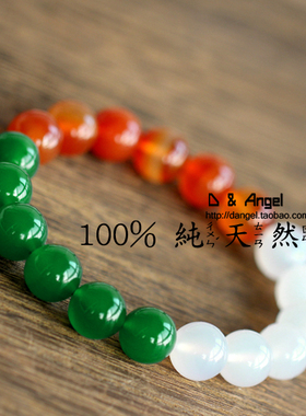 日本纯天然红蚕石四叶男手链