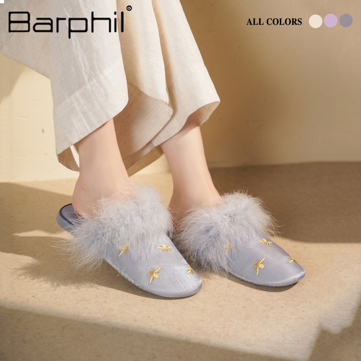 Barphil拖鞋女2025新款秋冬室内家居毛毛高级感静音软底保暖棉拖