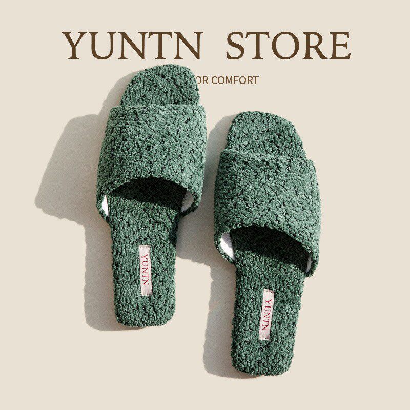 春夏季泰迪圈圈绒极简风高级感情侣四季开口凉拖鞋女防滑牛筋底男