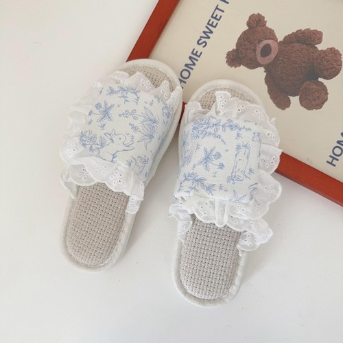 透气亚麻拖鞋女森系荷叶边春夏室内防滑地板凉拖鞋外穿四季棉麻拖