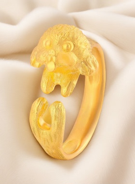 越南沙金小卷毛狗泰迪戒指黄金色新款时尚可爱小动物小狗开口指环