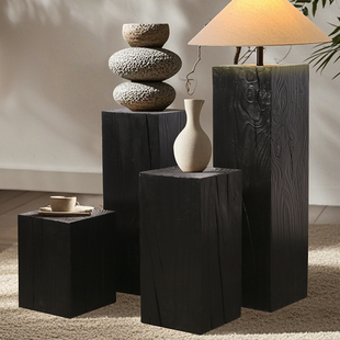 实木墩子碳化黑色侘寂原木凳子民宿边角几摆件木桩根雕换鞋凳花架