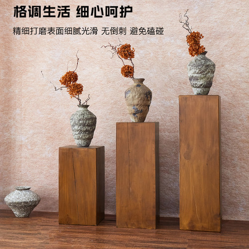 深胡桃木色方形阳台原木玄关摆件