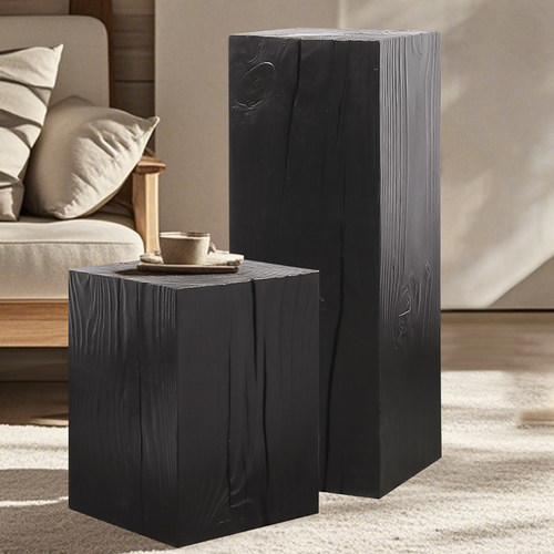 碳化黑色木墩角几边几换鞋凳花架