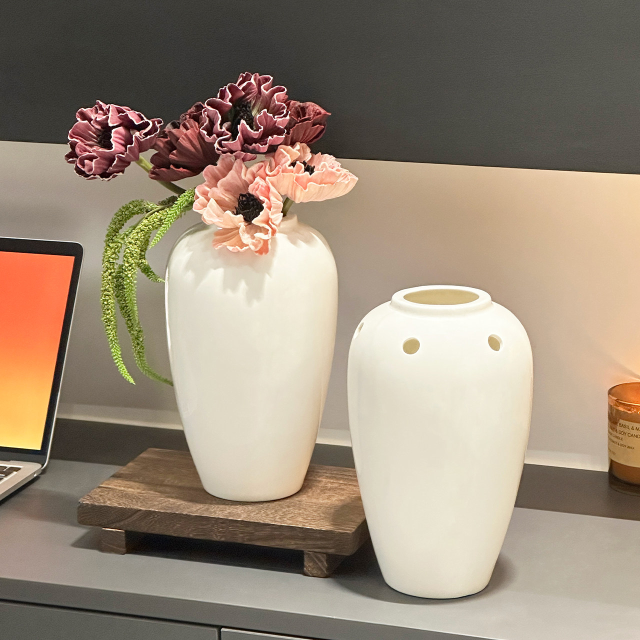 轻奢风现代新中式陶瓷手工镂空花瓶酒柜装饰品摆件新房插花器摆设