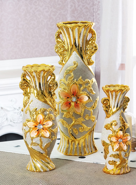 欧式家居装饰花瓶景德镇陶瓷客厅插花磨砂摆件电视柜工艺品电镀金