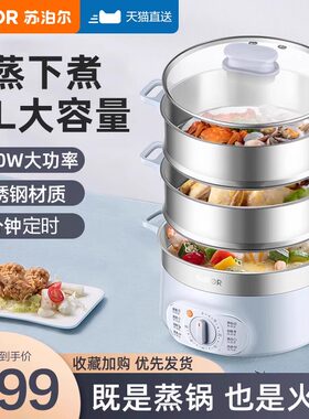 迷你电蒸锅三层不锈钢蒸菜锅