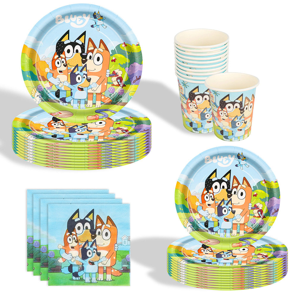 布鲁伊主题派对餐具宝宝生日装扮用品纸杯纸巾桌布横幅套装纸盘子