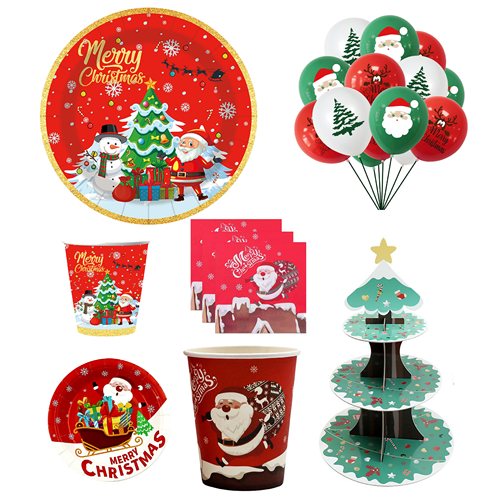 christmas聖誕派对餐具圣诞节一次性纸杯子甜品台布置装扮