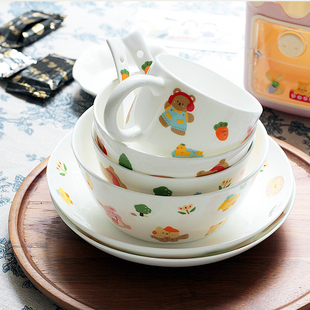 【芊芊家推荐】唐山骨瓷韩式手绘涂鸦风儿童餐具盘碗米饭碗儿童杯