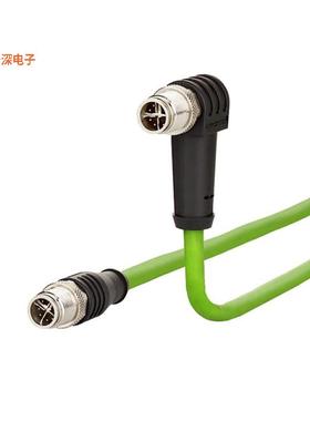 142M2X1A02 |插座，直角M12 ETHERNET CABLE, IP67, M12 X-