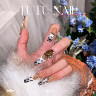 TUTU NAIL手工穿戴甲美拉德豹紋法式 裸色辣妹鋼珠堆鉆 小野貓