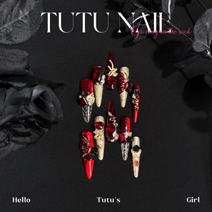 NAIL手工穿戴美甲新年红布契拉提金蝴蝶琉璃蛇雕花 TUTU 来财