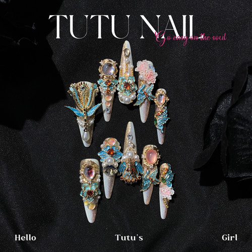 【金枝玉叶】TUTU NAIL手工穿戴美甲中式国风长秀禾婚甲珍珠凤凰