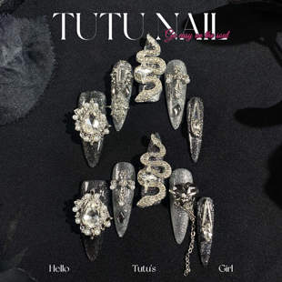 NAIL手工穿戴甲可拆卸美甲重工长蛇黑银猫眼星座 TUTU 天蝎座