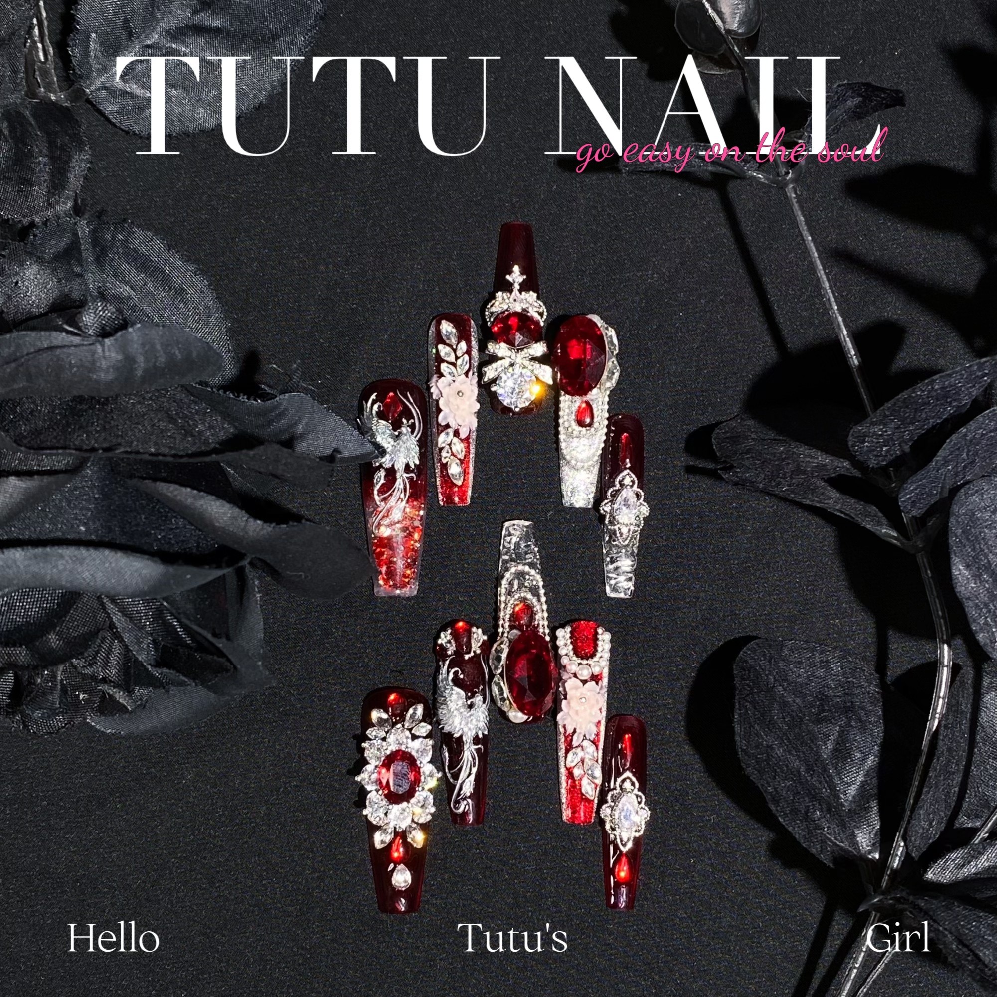 【凤凰涅槃】TUTU NAIL手工穿戴新年显白美甲婚流麻酒红雕花冰透