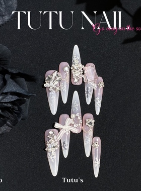【冬日恋歌】TUTU NAIL手工穿戴甲重工裸色蕾丝秋冬雪花新年显白