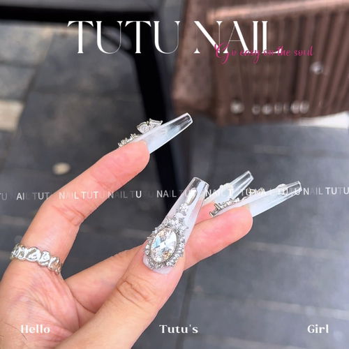 【月光神殿】TUTU NAIL手工穿戴婚甲美重工猫眼白银渐变蝴蝶链条