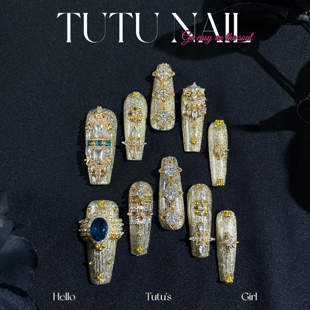 NAIL手工穿戴甲可拆卸美甲奢华长T尖金婚甲钢珠 TUTU 布契拉提