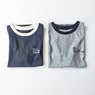 日单日系粉白色字母刺绣吸汗速干丝光棉挽边短袖T恤上衣小衫女