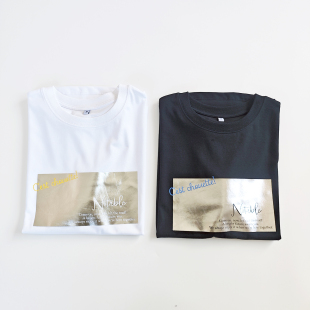 日单日系春夏丝光棉黑白色银片小字母印花圆领短袖 女 T恤上衣小衫