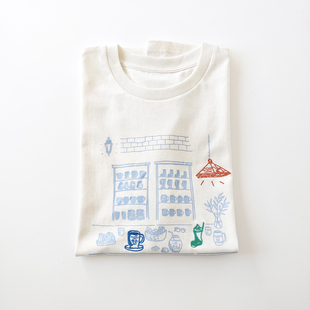 日单日系卡通咖啡刺绣印花纯棉宽松直筒型短袖T恤上衣小衫中性款