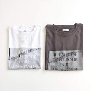 4L码 女M T恤上衣小衫 日单日系棕色白色建筑风字母印花丝光棉短袖