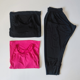 不tui 特价 日单黑色弹力带胸垫瑜伽运动健身背心大裆宽腿裤 女大码
