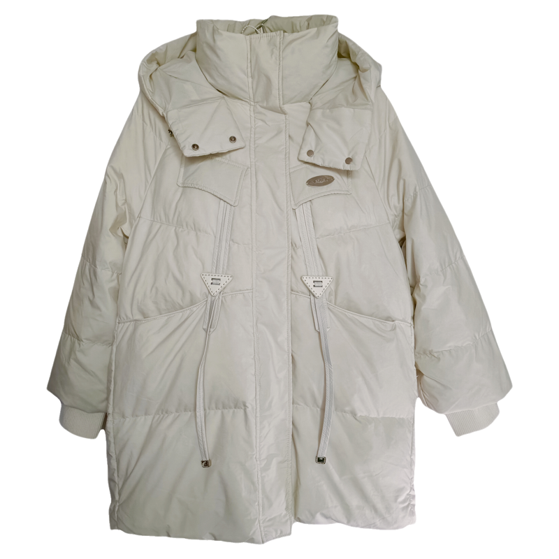 E2【清库存】90白鸭绒，米白色S，160g。平铺胸围61cm，衣长77cm