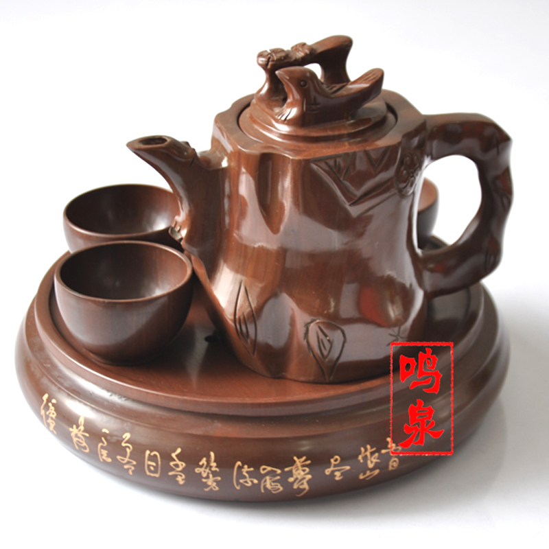 天然木鱼石茶具木鱼石茶壶 (鸣泉梅花桩套装)石头茶壶手工制作