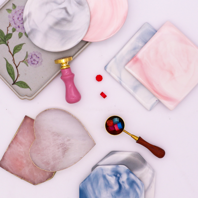 粉色水晶火漆印章脱模板陶瓷垫板火漆蜡标双面胶火漆蜡印制作工具