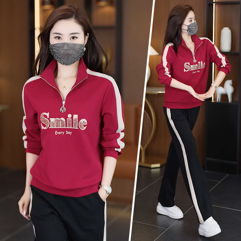 品牌运动套装女2025春季时尚新款套头休闲跑步运动服春秋卫衣两件