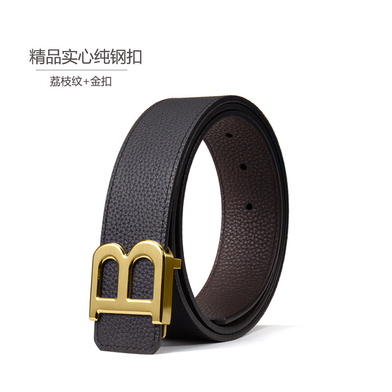 高端定制原创精品钢扣真皮男士皮带双面头层牛皮裤腰带商务休闲